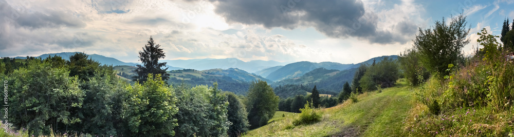 Beautiful landscape, panorama, banner, with a view of the Ukrainian Carpathians, Western Ukraine.