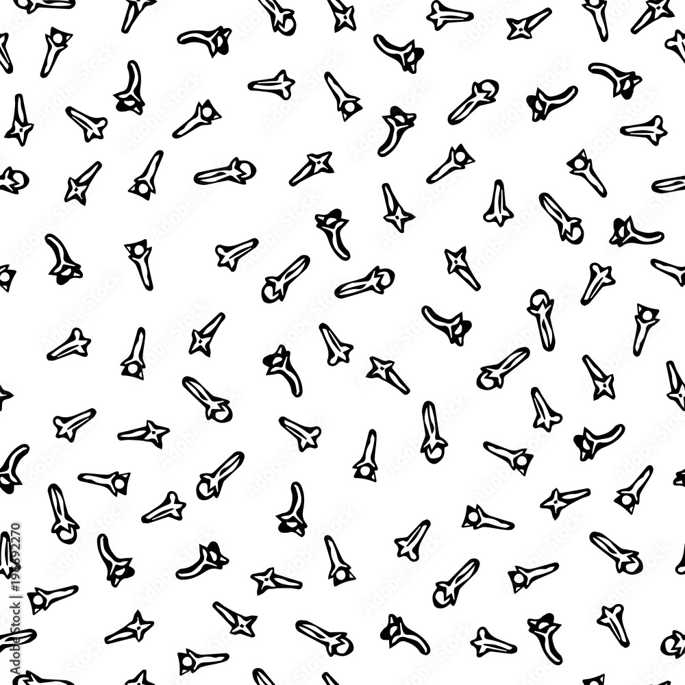 Cloves Seeds Seamless Endless Pattern. Seasonal Food Background. Spice and Flavor Mulled Wine Cocktail Ingredient. Cooking or Aromatherapy. Hand Drawn Illustration. Savoyar Doodle Style.