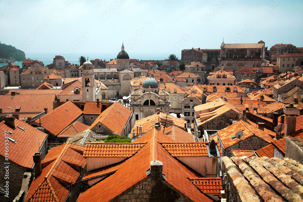Top view of the roofs of the city Dubrovnik, Croatia at the day light