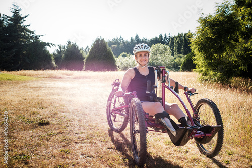 Portrait of Disabled Active Woman on Her Bicycle