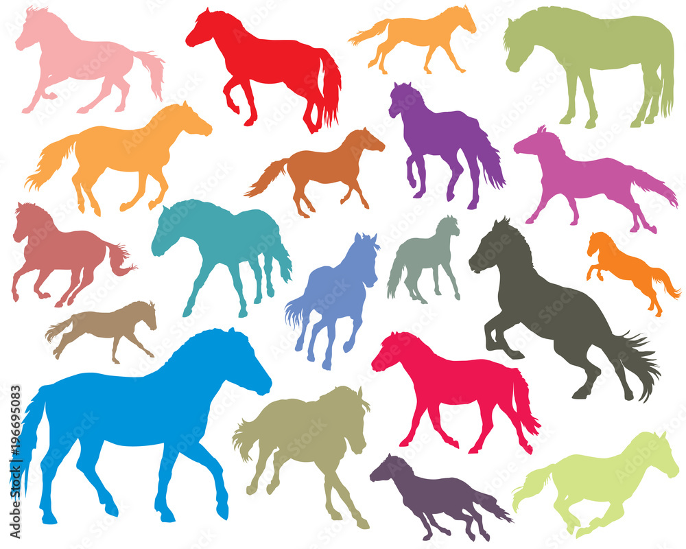 Set of colorful horses silhouettes-3