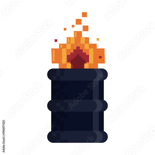 Pixelated barrel on fire vector illustration graphic design