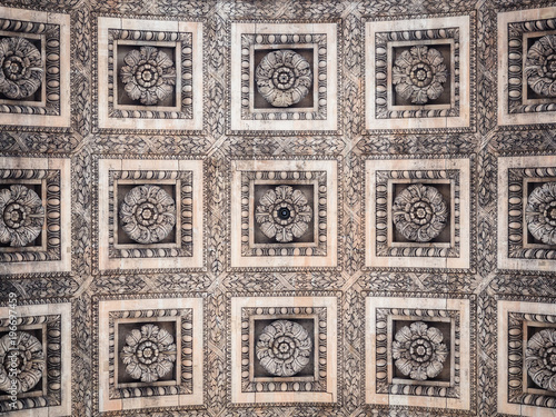 Detail of the Arc de Triomphe in Paris. View of the decorated ceiling.