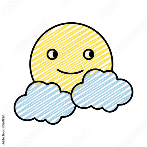 doodle videogame smile sun charater with clouds