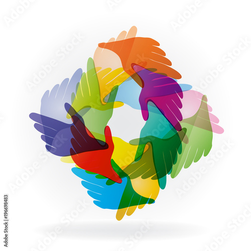 Hands hugging connected helping people logo