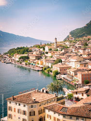 Tablou canvas Panorama of Limone sul Garda, lake Garda, Italy.