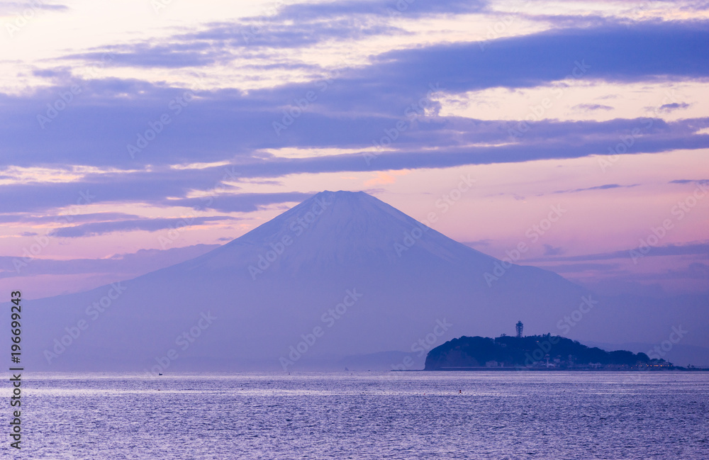 mt.fuji from zushi beach in the evening. kanagawa japan