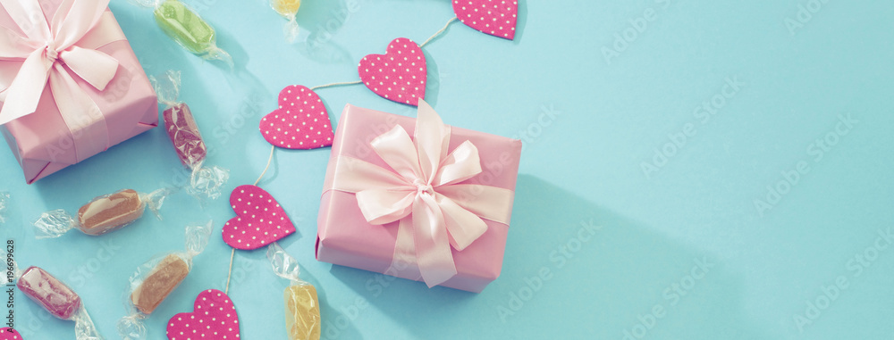 Banner Decorative festive background with gift boxes. Banner Decorative festive background with gift boxes.