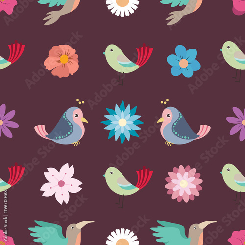 Flowers and birds seamless background