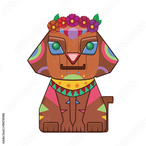 Wooden dog totem figure illustration