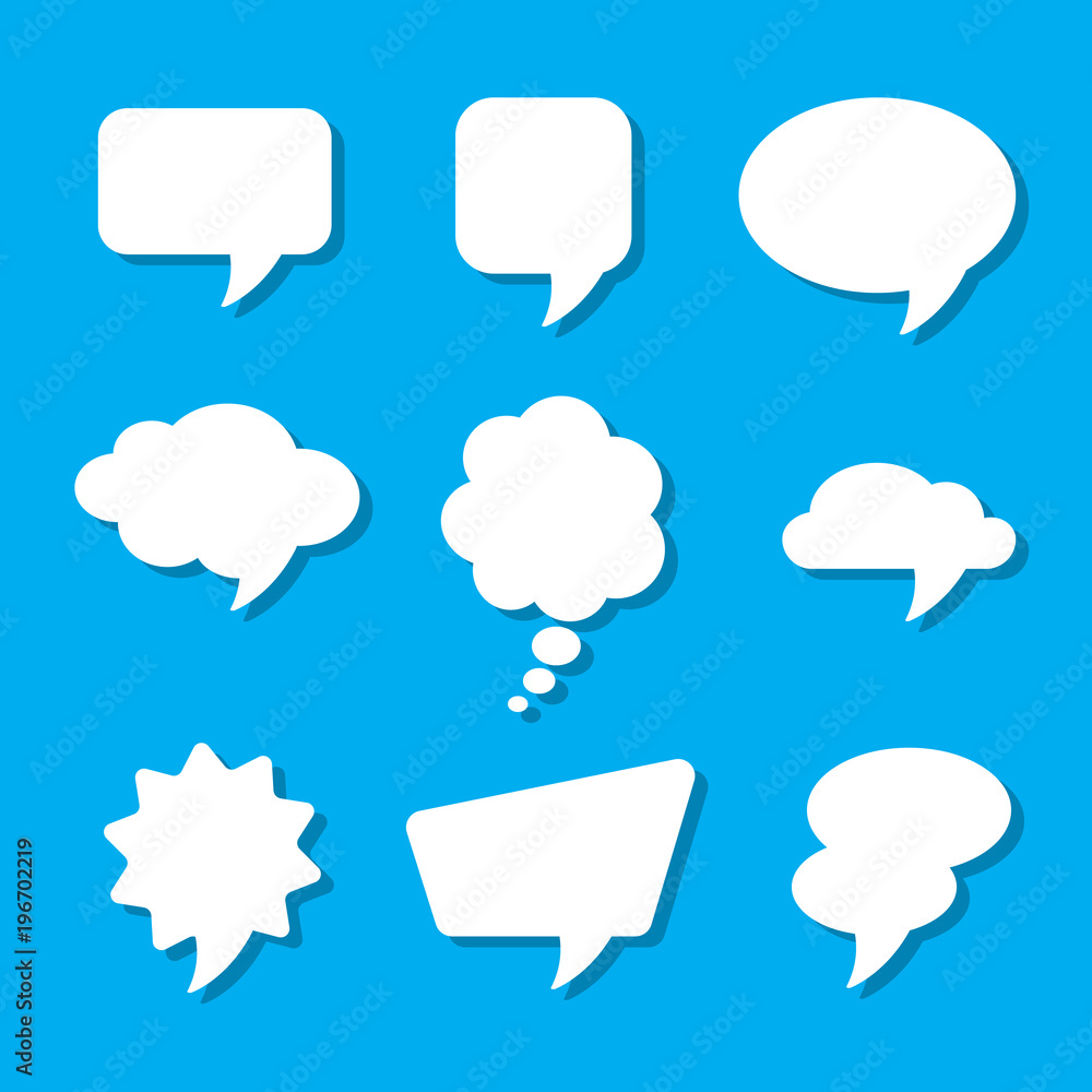 Set of nine comic speech bubbles on blue background Set of nine comic speech bubbles on blue background