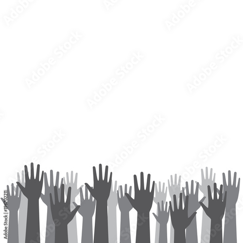 Raised up hands concept of poor and hungry people begging for food and help