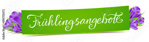 Frühlingsangebote - Banner mit Kalligraphie und Krokusse