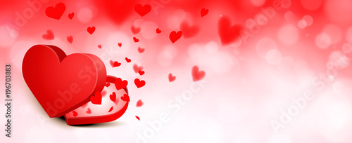 Herzform Geschenk Schachtel mit Herz Konfetti, Bokeh Hintergrund und Textfreiraum - Muttertag, Valentinstag 