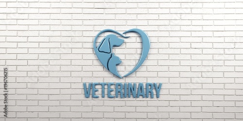 Veterinary Dog and Cat Logo. Wall Design. 3D Render Illustration