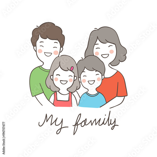 Draw vector illustration design happy family Doodle style