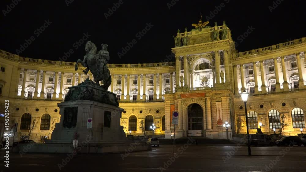 Statue in front of Hofburg palace in Vienna at night Statue in front of Hofburg palace in Vienna at night