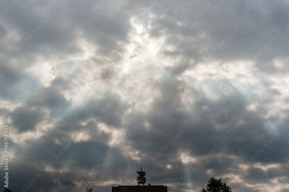 Crepuscular rays in Taipei sunset skyline, Taiwan