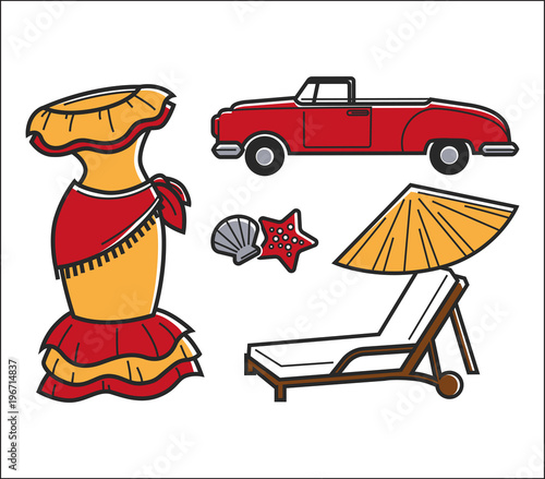 Cuba traditional bright national symbols isolated illustrations set