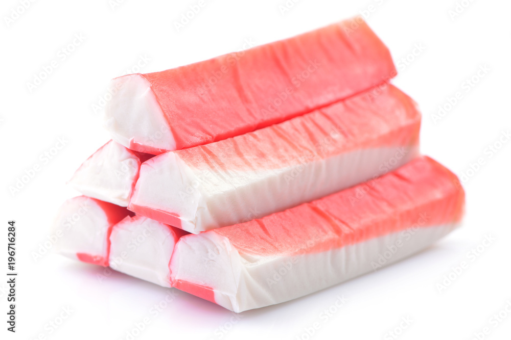 Crab sticks on a white background Crab sticks on a white background