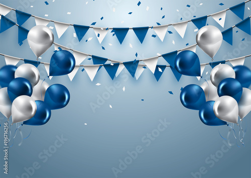 celebration background with garland flag,balloons and confetti in party and enjoyment concept.Vector eps10.