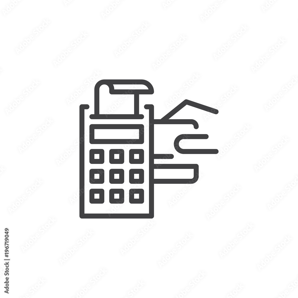 POS terminal with credit card and receipt outline icon. linear style sign for mobile concept and web design. Transaction, banking, payment simple line vector icon. Symbol, logo illustration POS terminal with credit card and receipt outline icon. linear style sign for mobile concept and web design. Transaction, banking, payment simple line vector icon. Symbol, logo illustration