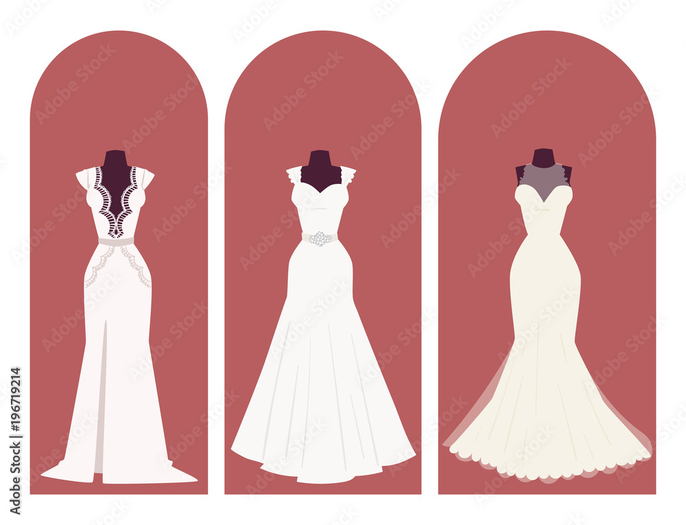 Wedding bride dress elegance style celebration bridal shower clothing accessories vector illustration.