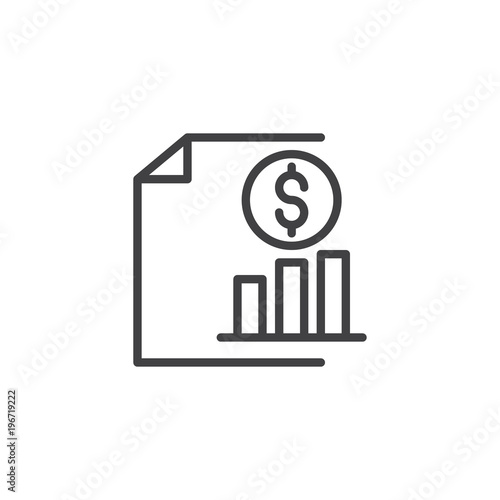 Dollar coin with growing graph outline icon. linear style sign for mobile concept and web design. Sales analytics simple line vector icon. Symbol, logo illustration. Pixel perfect vector graphics