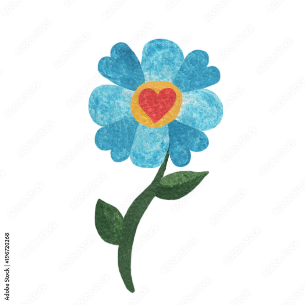 Naklejka premium Watercolor blue cute flower with heart