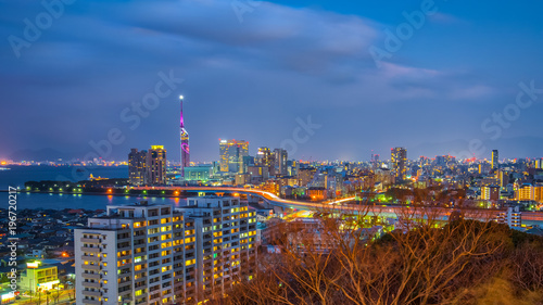 Fukuoka city skyline in Hakata, Fukuoka, Japan