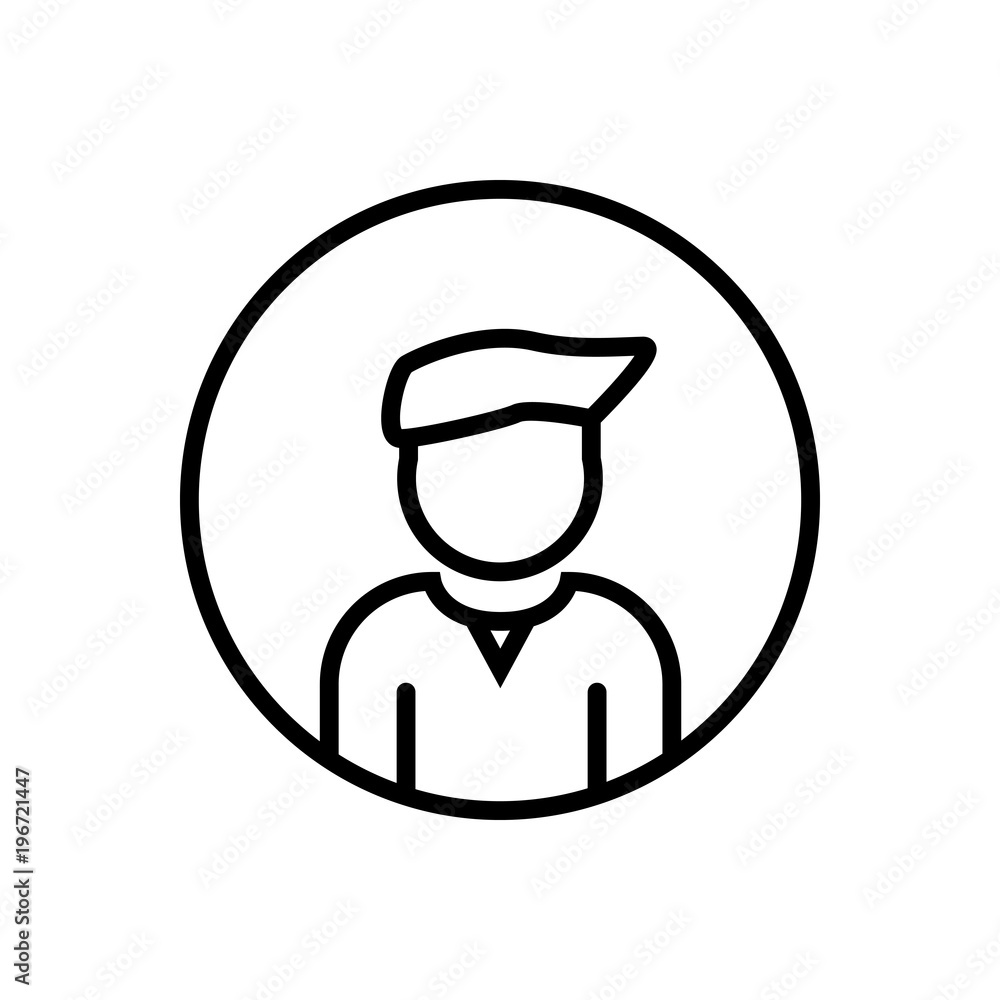 man profile outlined vector icon, outlined male account symbol. Simple, modern flat vector illustration for mobile app, website or desktop app