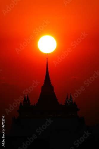 Sunset silhouette temple hight sky in bangkok thailand
