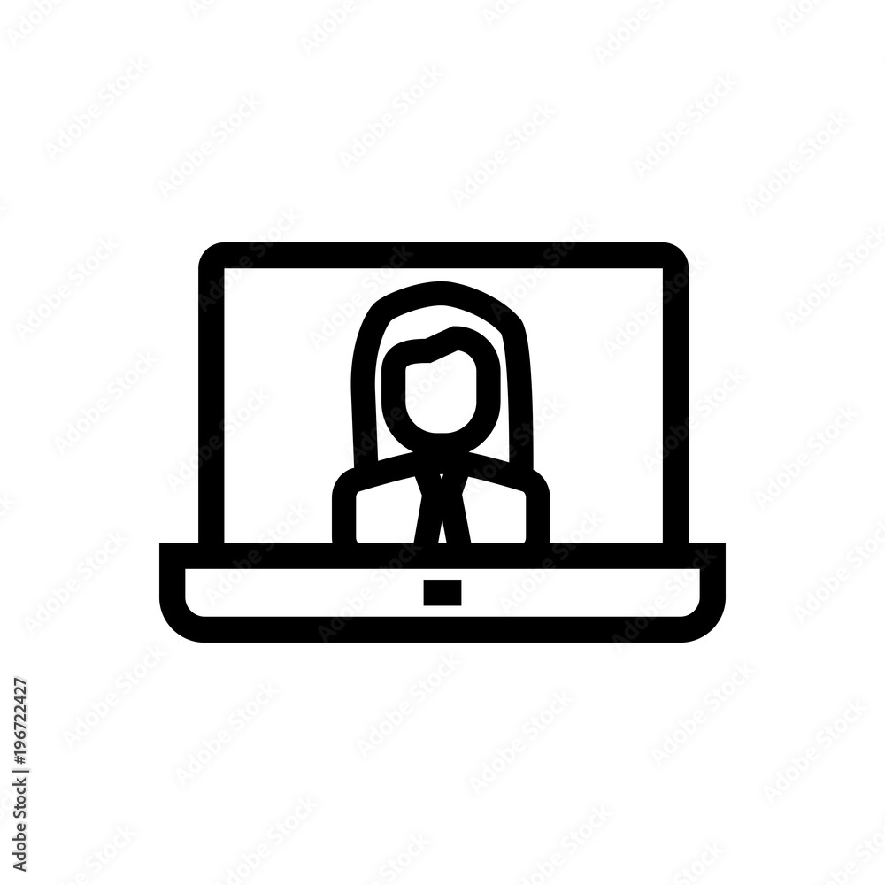 video call with woman outlined vector icon video call with woman outlined vector icon