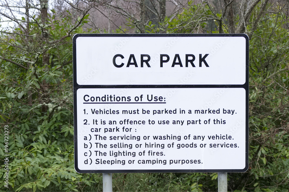 Car park condition of use rules sign post