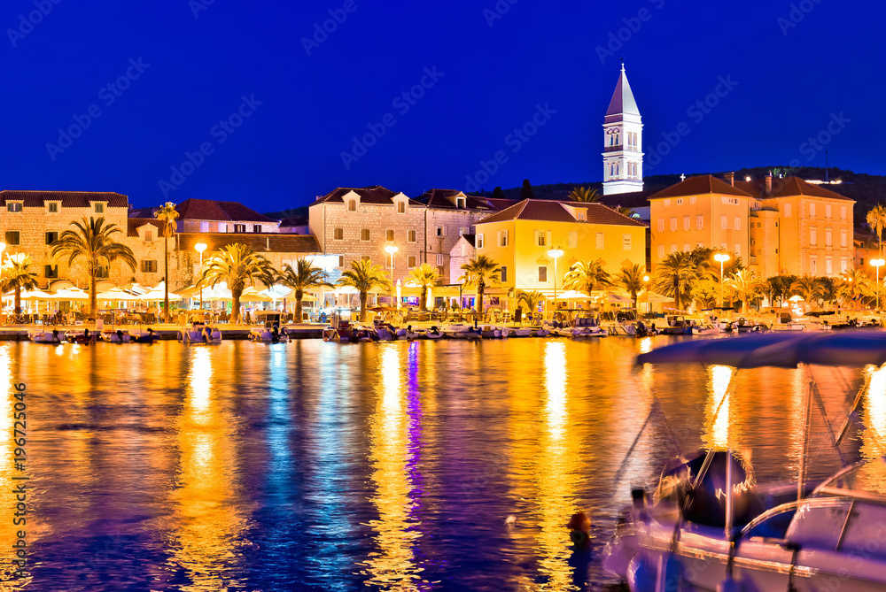Supetar waterfront evening panoramic view from sea