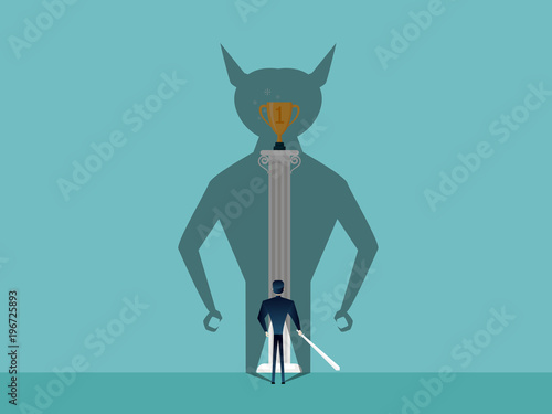 illustration of businessman fighting his shadow