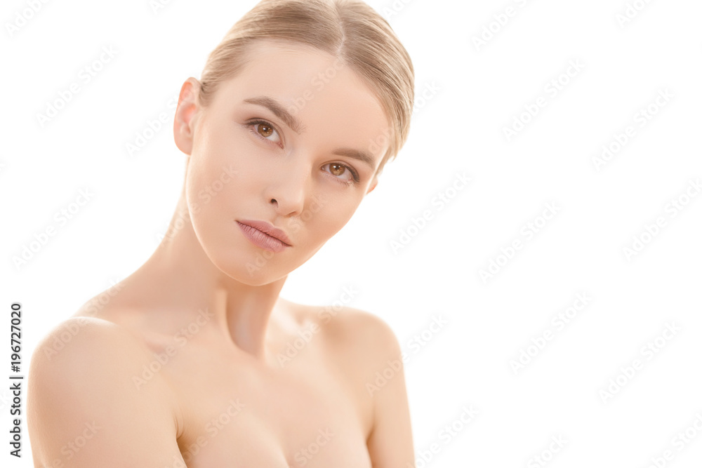 The portrait of the beautiful woman on the white background The portrait of the beautiful woman on the white background