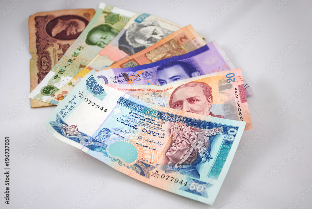 Old and new banknotes of different countries on white background Old and new banknotes of different countries on white background