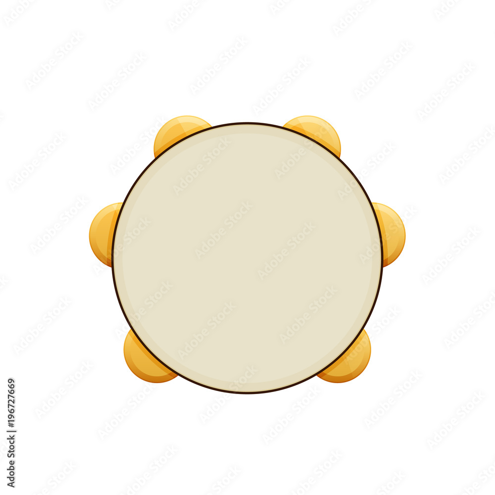 Wooden musical percussion instrument. Tambourine with metal plates. Stock  Vector | Adobe Stock
