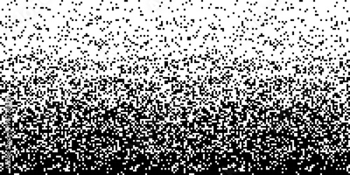 Pixel Abstract technology gradient bw horizontal background. Business black white mosaic backdrop with failing pixels. Pixelated pattern texture. Big data flow vector Illustration.