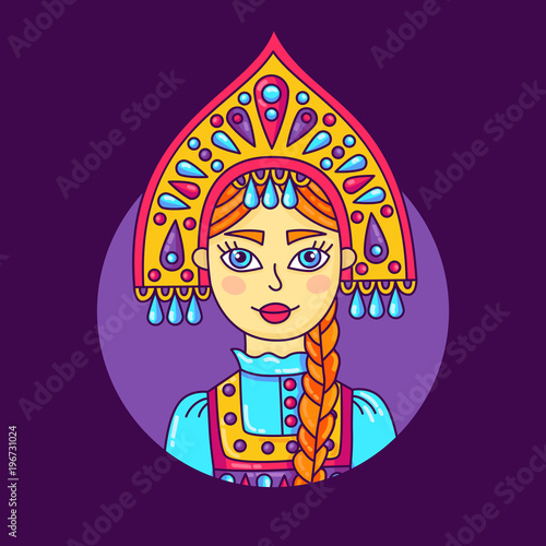 Russian beauty girl portrait vector illustration