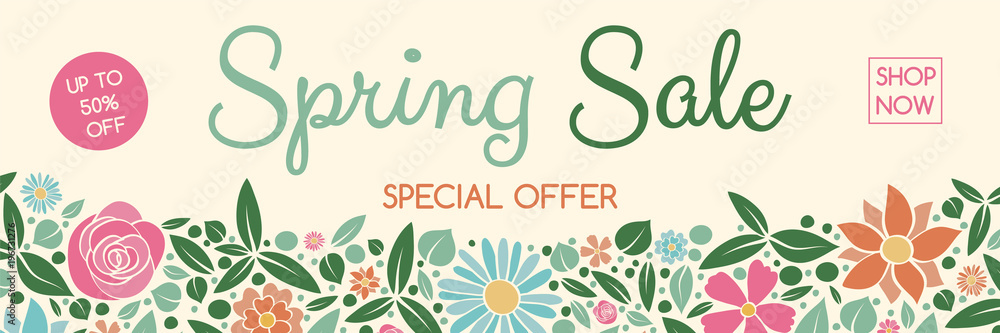 Spring Sale - concept of a banner with hand drawn flowers. Vector. Spring Sale - concept of a banner with hand drawn flowers. Vector.