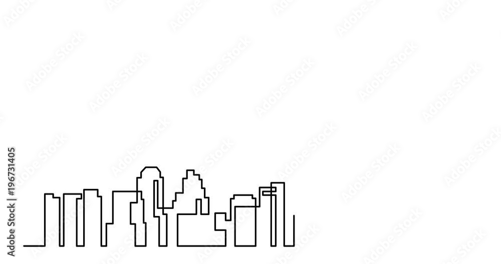 Animation of continuous line drawing of big city skyline Animation of continuous line drawing of big city skyline