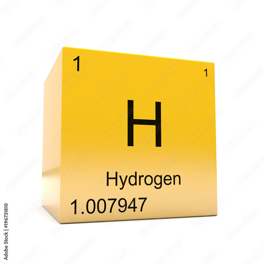Hydrogen chemical element symbol from the periodic table displayed on  glossy yellow cube Stock Illustration | Adobe Stock