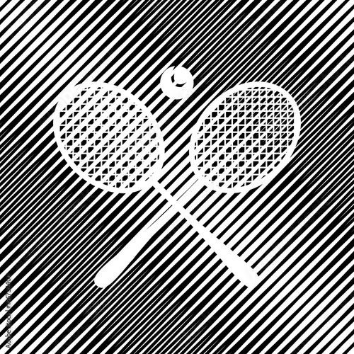 Two tennis racket with ball sign. Vector. Icon. Hole in moire ba