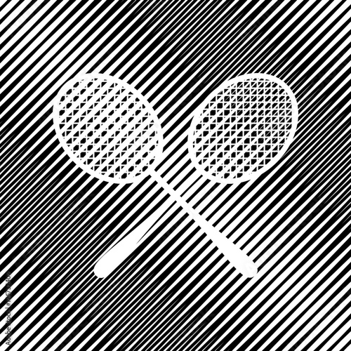 Two tennis racket sign. Vector. Icon. Hole in moire background.