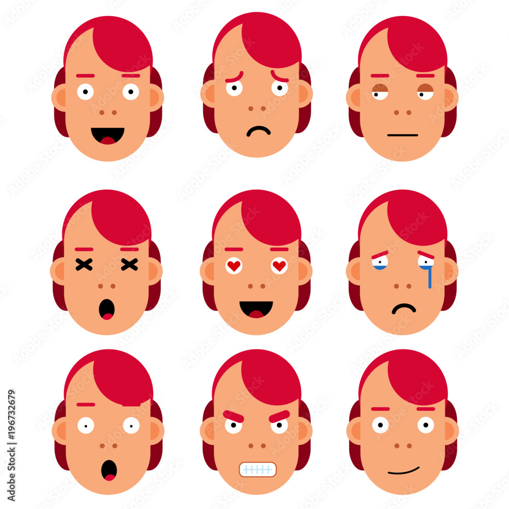 flat girl, set of emotions. flat girl, set of emotions.