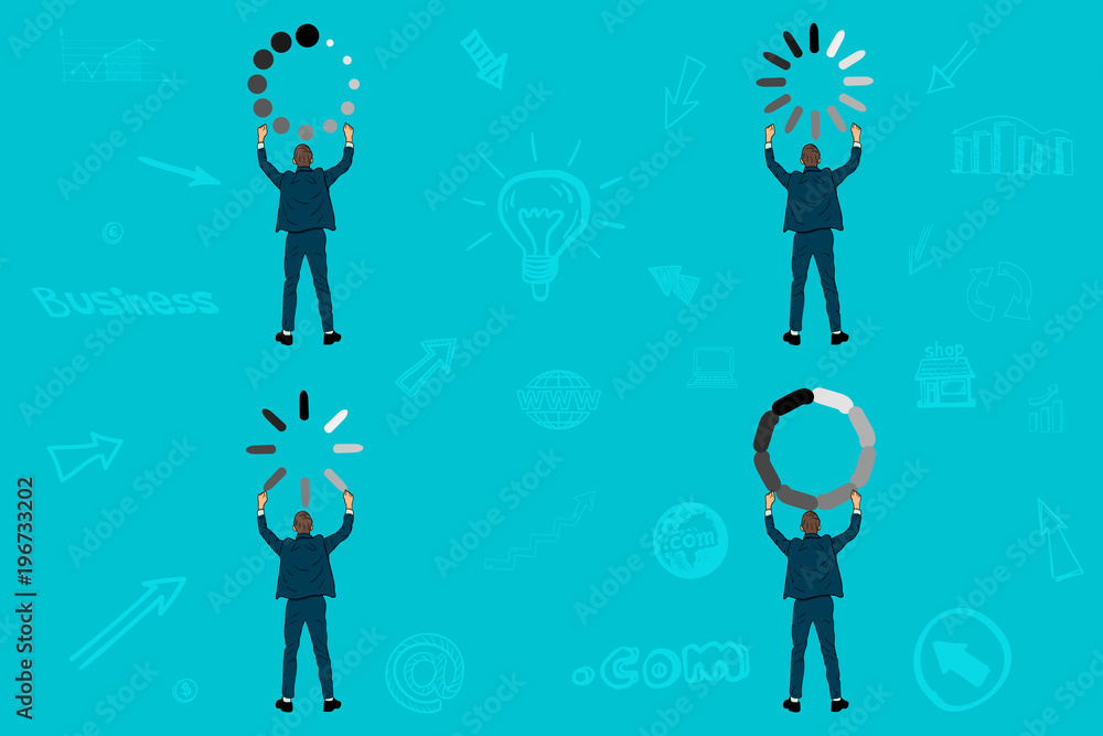 Set of businessmen holding an icon download, loading Set of businessmen holding an icon download, loading