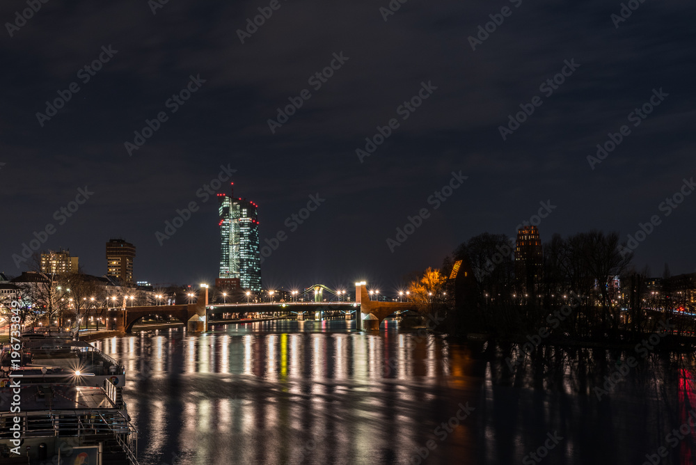 European Central Bank Tower in Frankfurt, Germany at night