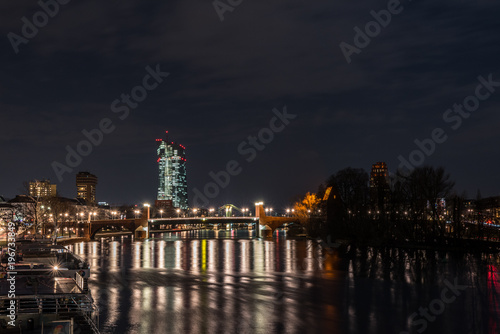 European Central Bank Tower in Frankfurt, Germany at night